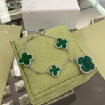 [Eternal Jewelry]CLOVER 5 MOTIFS SIVLER MALACHITE BRACELET - Image 2