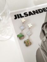 [Eternal Jewelry]CLOVER 3 MOTIFS CHALCEDONY DARK MOP SILVER EARRINGS - 图片 4