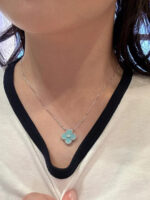 [Eternal Jewelry]CLOVER 1 DIAMOND LIGHT BLUE SILVER NECKLACE - 图片 4