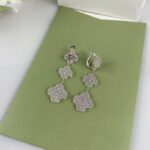 [Eternal Jewelry]CLOVER 3 MOTIF DIAMOND SILVER DROP EARRINGS - 图片 4
