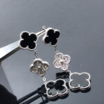 [Eternal Jewelry]CLOVER 3 MOTIF DIAMOND ONYX SILVER EARRINGS - 图片 4