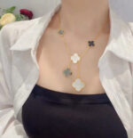 [Eternal Jewelry]CLOVER 6 MOTIF MOP ONYX GOLD NECKLACE - 图片 2