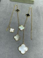[Eternal Jewelry]CLOVER 6 MOTIF MOP ONYX GOLD NECKLACE - 图片 6