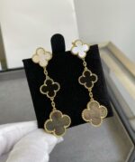[Eternal Jewelry]CLOVER 3 MOTIF MOP ONYX DARK MOP PINK GOLD EARRINGS - 图片 5