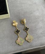 [Eternal Jewelry]CLOVER 3 MOTIF MOP ONYX DARK MOP PINK GOLD EARRINGS - 图片 8