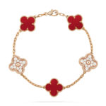[Eternal Jewelry]CLOVER 5 MOTIFS CARNELIAN DIAMOND BRACELET - 图片 2