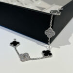 [Eternal Jewelry]CLOVER 5 MOTIF ONYXS DIAMOND BRACELET SILVER - 图片 4