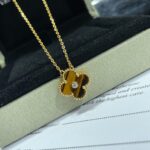 [Eternal Jewelry]CLOVER 15MM DIAMOND AND YELLOW TIGER'S EYE AGATE necklace