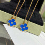 [Eternal Jewelry]CLOVER 15MM DIAMOND AND BLUE AGATE NECKLACE - 图片 3