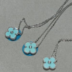 [Eternal Jewelry]CLOVER 1 DIAMOND LIGHT BLUE SILVER NECKLACE - 图片 2