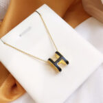 [Eternal Jewelry]HM CLIC BLACK ENAMEL GOLD NECKLACE - 图片 5