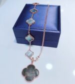 [Eternal Jewelry]COMBINED BRACELET 5 MOTIFS AND NECKLACE DARK MOP ROSE GOLD - 图片 3