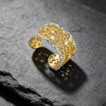 Two-Tone Lace CZ Open Wide Band Ring | TikTok Viral Textured Statement Ring
