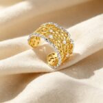Two-Tone Lace CZ Open Wide Band Ring | TikTok Viral Textured Statement Ring - Image 2