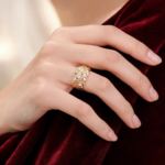 Vintage Hammered Gold CZ Stone Wide Band Ring | TikTok Viral Textured Statement Ring - Image 6