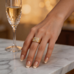 Vintage Hammered Gold CZ Stone Wide Band Ring | TikTok Viral Textured Statement Ring - Image 5