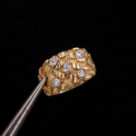 Vintage Hammered Gold CZ Stone Wide Band Ring | TikTok Viral Textured Statement Ring - Image 3